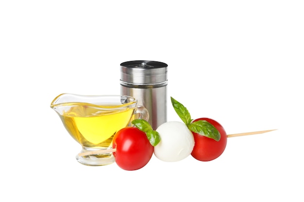 Free photo png caprese salad on a skewer with oil isolated on white background