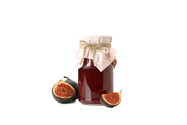 PNG Fig jam in jar and figs isolated on white background