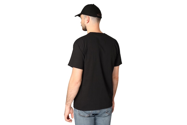 Free Photo png a guy in a black tshirt and a cap isolated on white background