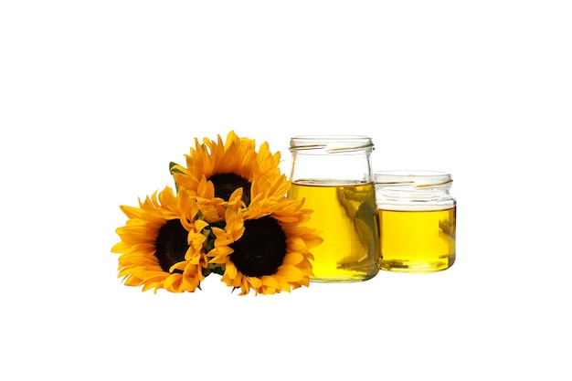 Free Photo png sunflowers and oil in glass jars isolated on white background