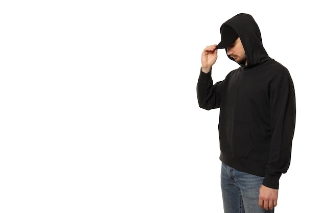 Free Photo pnga guy in a black hooded sweatshirt isolated on white background