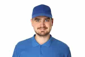 Free photo pnga guy in a blue tshirt and a cap isolated on white background