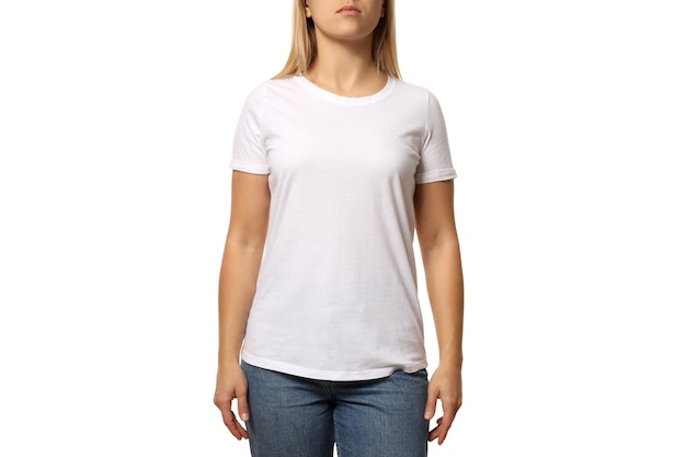 Free Photo pnga young woman in a white tshirt isolated on white background