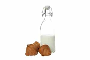 Free photo pngcroissants with a bottle of milk isolated on white background