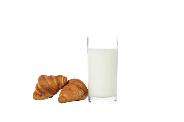 Free photo pngcroissants with a glass of milk isolated on white background