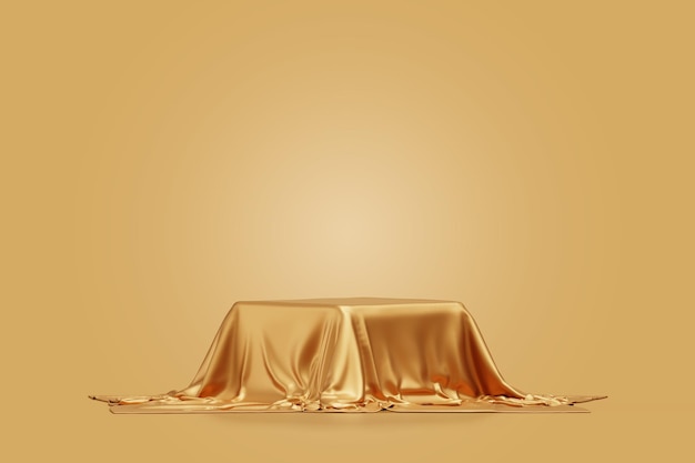 Free Photo podium with golden fabric placed on top luxury premium pedestal elegance background for product presentation backdrop empty scene 3d