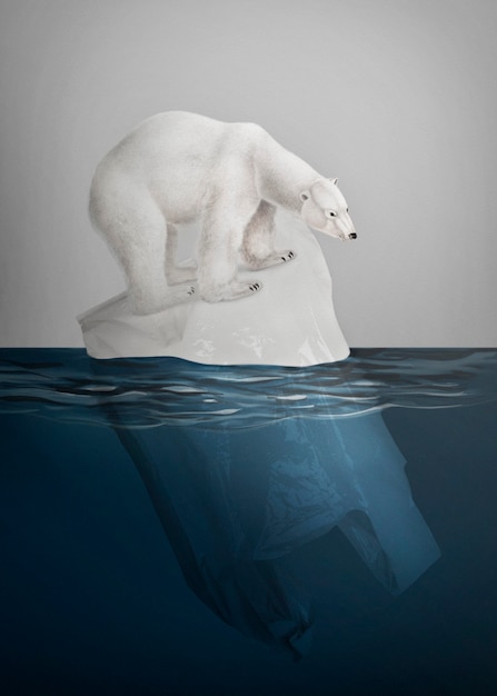 Free Photo polar bear standing on melting iceberg animal extinction campaign