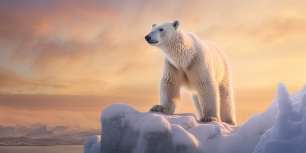 Polar bear on top of snowy field