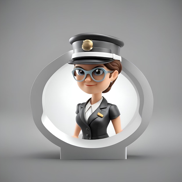 Free Photo police woman in a round mirror 3d illustration isolated background