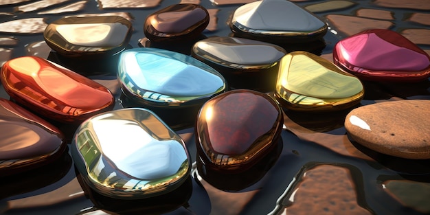 Free Photo polished stones in earthy tones glisten with reflected light