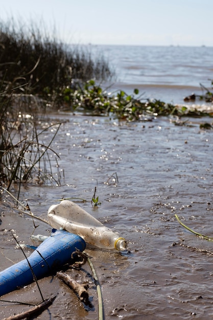 Pollution concept of water with garbage