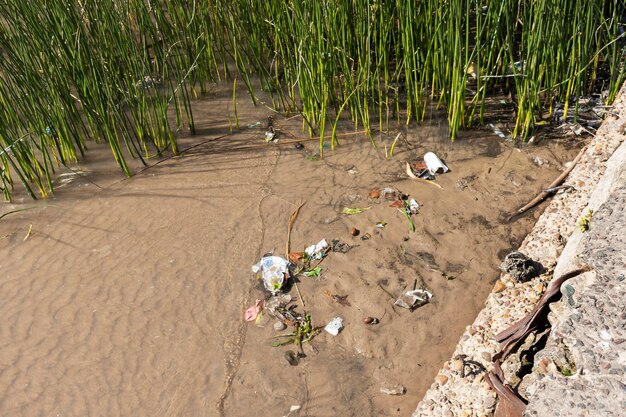 Pollution concept of water with garbage