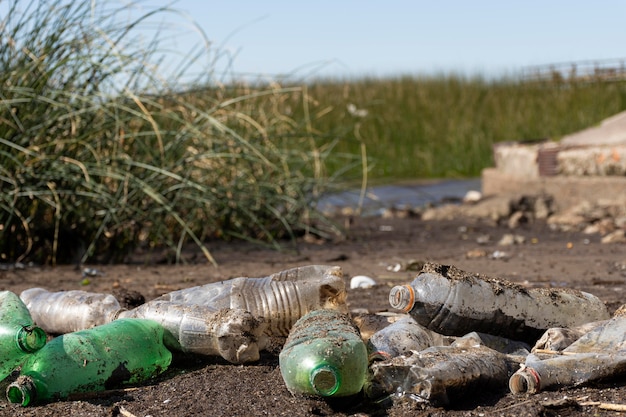 Pollution concept of water with garbage