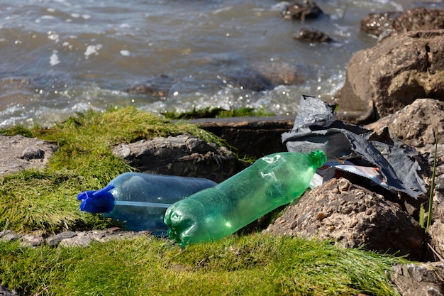 Pollution concept of water with garbage