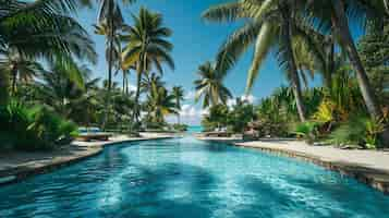 Free photo a pool party in a tropical paradise surrounded by palm trees sand and a laidback island atmosphere