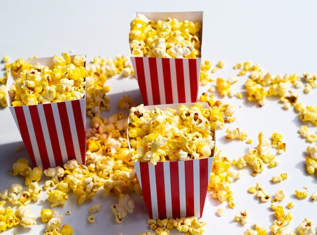 Popcorn boxes on gray background