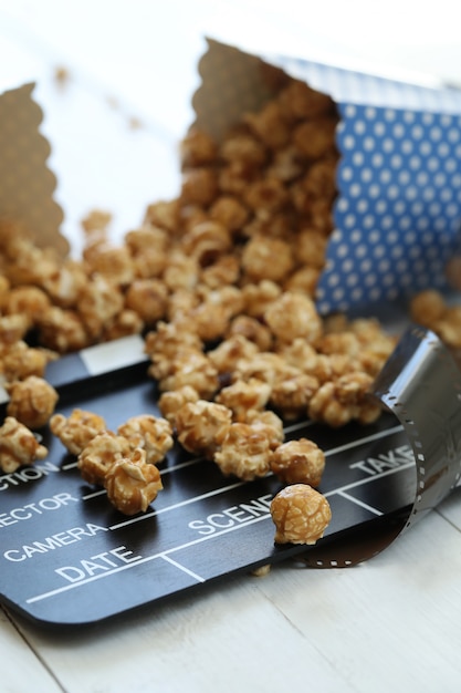 Popcorn and clipboard and clapboard