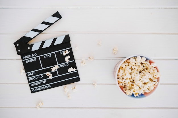 Popcorn near clapperboard