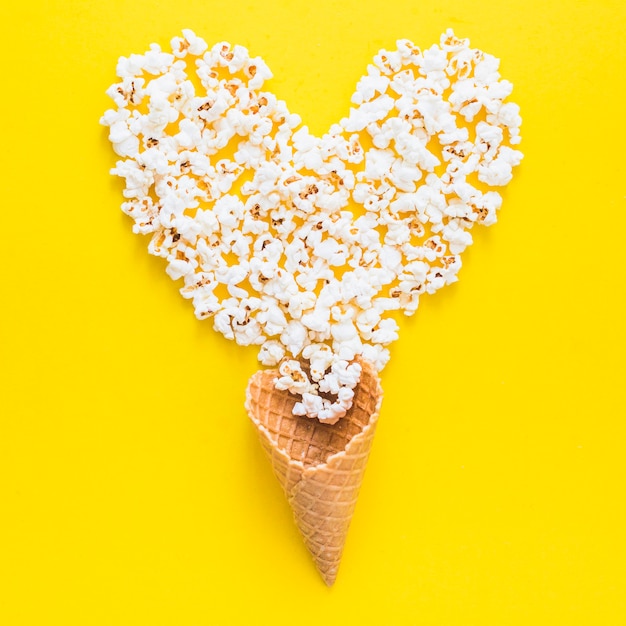 Popcorns heart with waffle cone