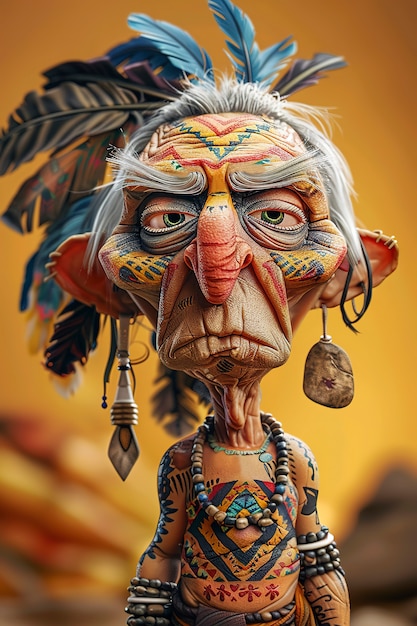 Portrait of 3d cartoon indigenous person