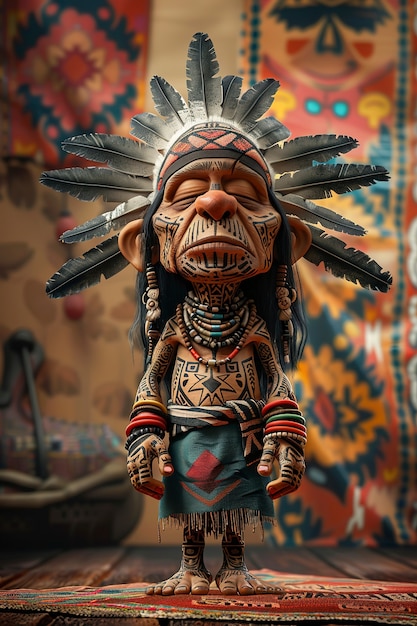 Free Photo portrait of 3d cartoon indigenous person