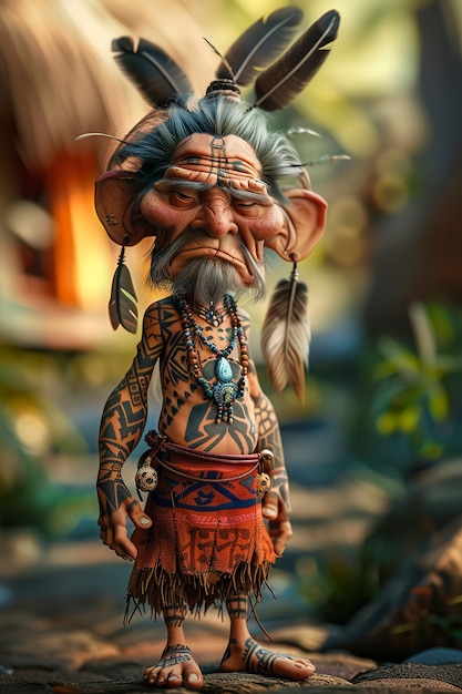 Free Photo portrait of 3d cartoon indigenous person