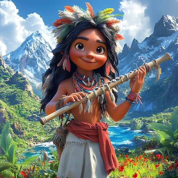 Portrait of 3d cartoon indigenous person