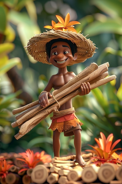 Portrait of 3d cartoon indigenous person