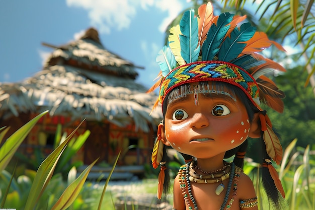 Free photo portrait of 3d cartoon indigenous person