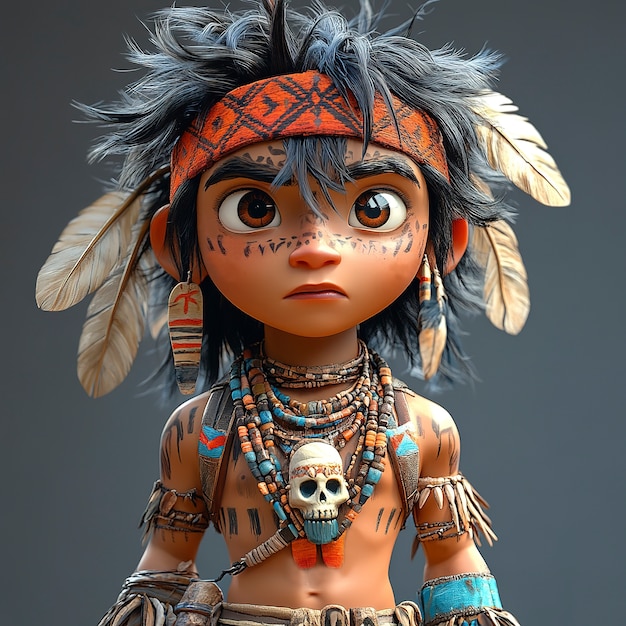 Free photo portrait of 3d cartoon indigenous person