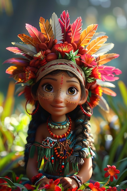 Free photo portrait of 3d cartoon indigenous person