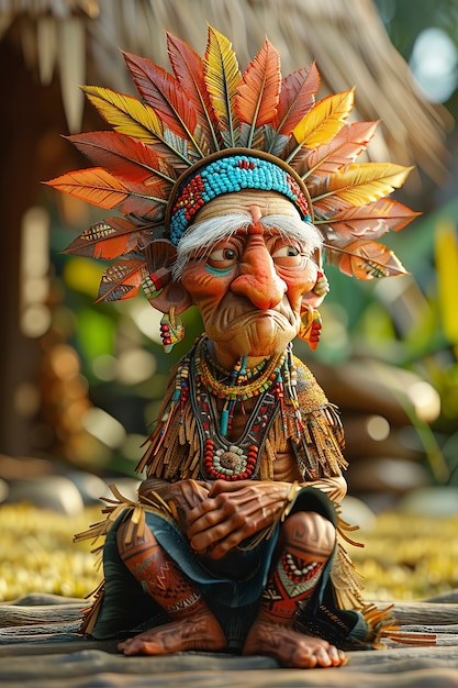 Free photo portrait of 3d cartoon indigenous person