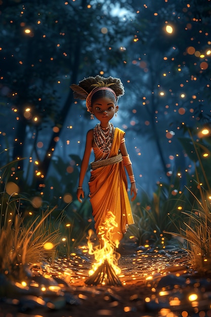 Free photo portrait of 3d cartoon indigenous person