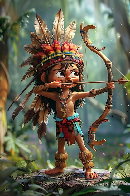 Portrait of 3d cartoon indigenous person