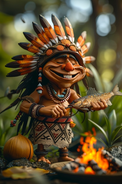 Free photo portrait of 3d cartoon indigenous person