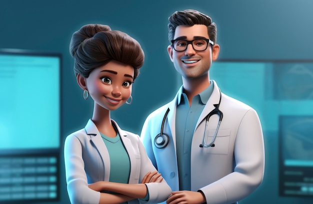 Free photo portrait of 3d doctors in hospital attire