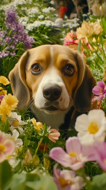 Portrait of adorable beagle in nature