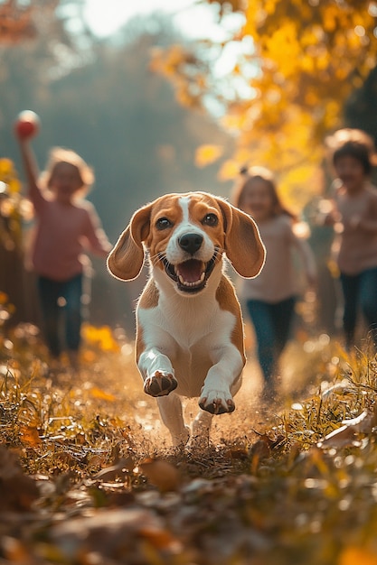 Free Photo portrait of adorable beagle in nature