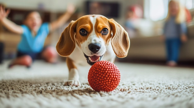 Free Photo portrait of adorable beagle playing