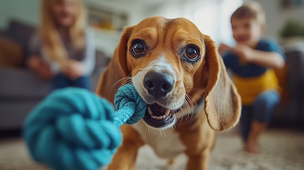 Free Photo portrait of adorable beagle playing