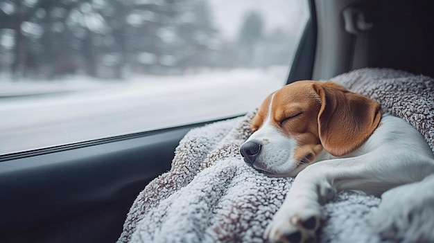 Portrait of adorable beagle sleeping