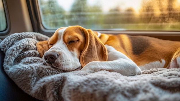 Portrait of adorable beagle sleeping