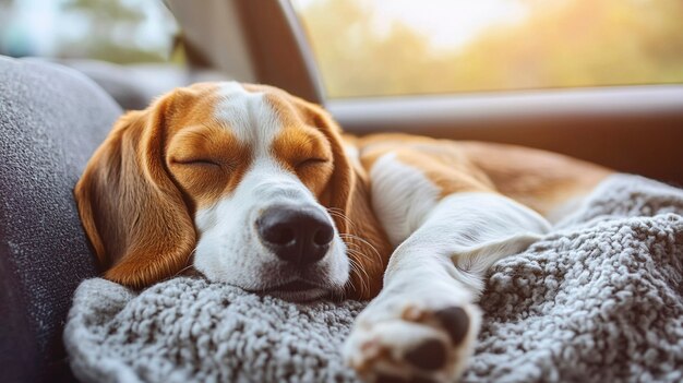 Portrait of adorable beagle sleeping