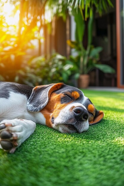 Portrait of adorable beagle  sleeping