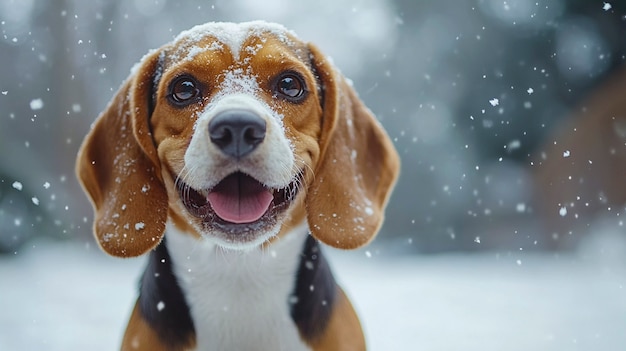 Free photo portrait of adorable beagle in snow