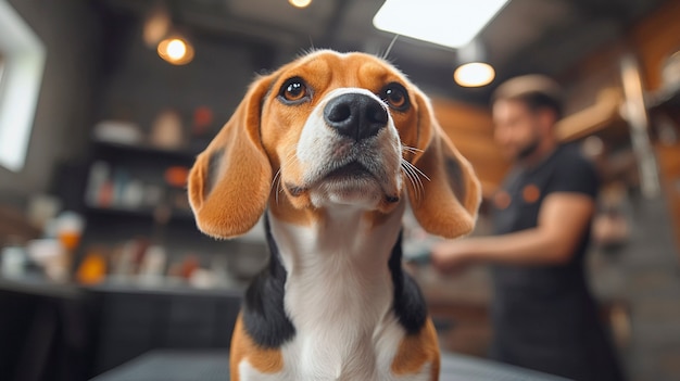 Free photo portrait of adorable beagle  at the vet