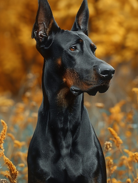 Free Photo portrait of adorable doberman dog