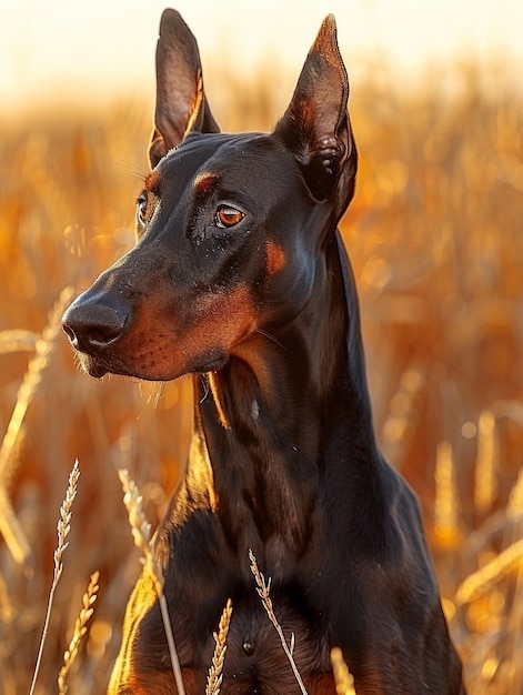 Portrait of adorable doberman dog