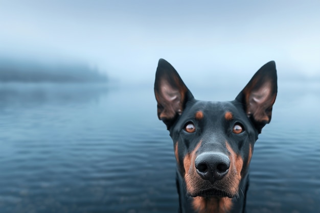 Portrait of adorable doberman dog