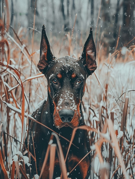 Portrait of adorable doberman dog